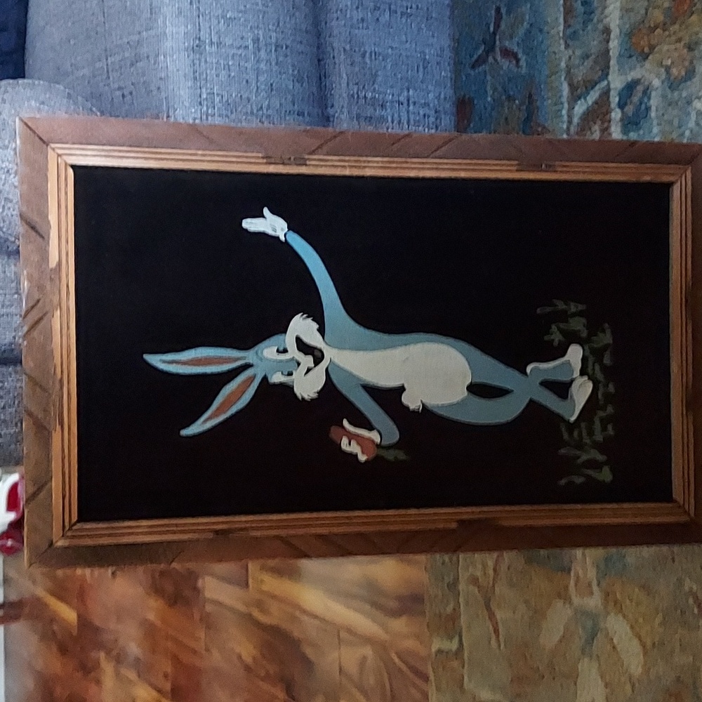 Vintage Bugs Bunny Black Velvet Picture